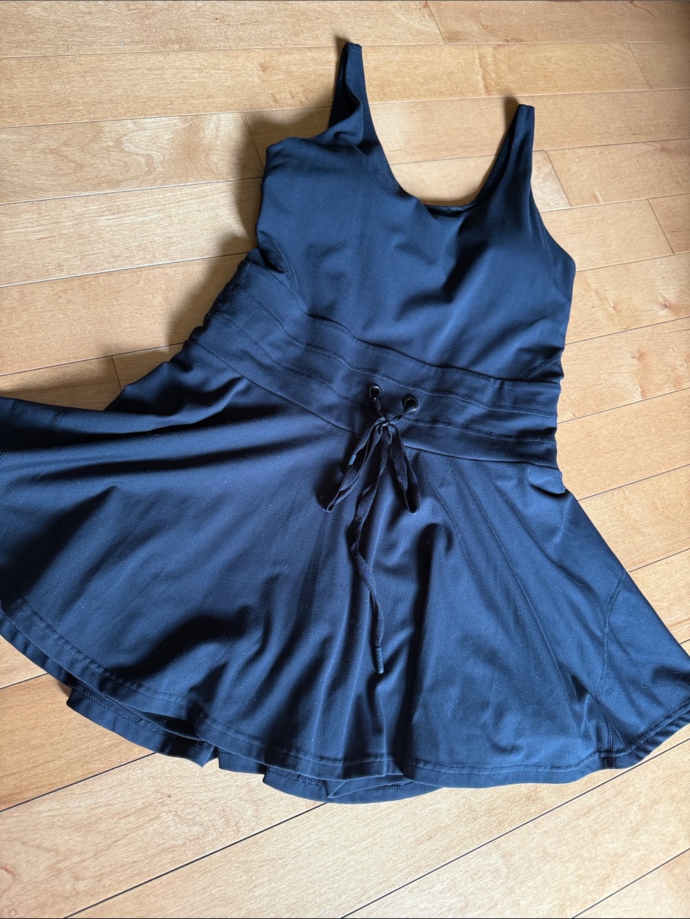 POPFLEX Black Lace-Up Waist Active Dress